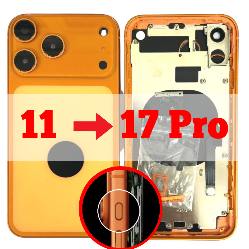 مكياج عظم تحويل ايفون 11 الى ايفون 17 برو لون برتقالي مع سيليكون شفاف