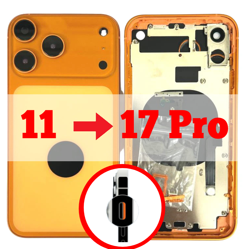 مكياج عظم تحويل ايفون 11 الى ايفون 17 برو لون برتقالي مع سيليكون شفاف