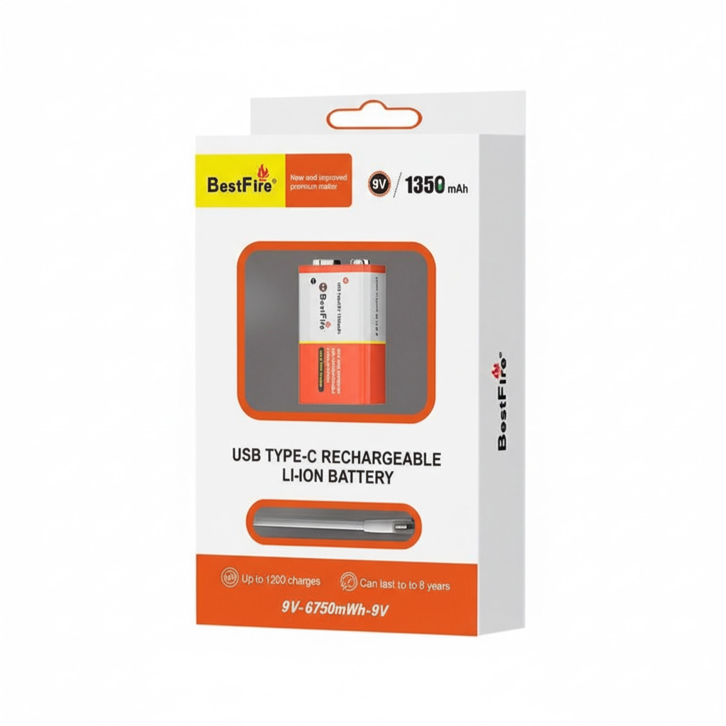 USB Rechargeable 9V Battery - High-Capacity 1350mAh Lithium-Ion Cell for Microphones, Smoke Detectors - 9 Volt 1A Output
