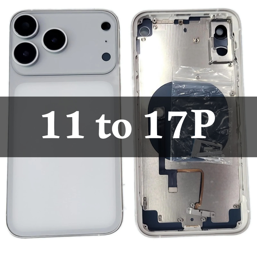 مكياج عظم تحويل ايفون 11 الى ايفون 17 برو ماكس لون أبيض مع سيليكون شفاف