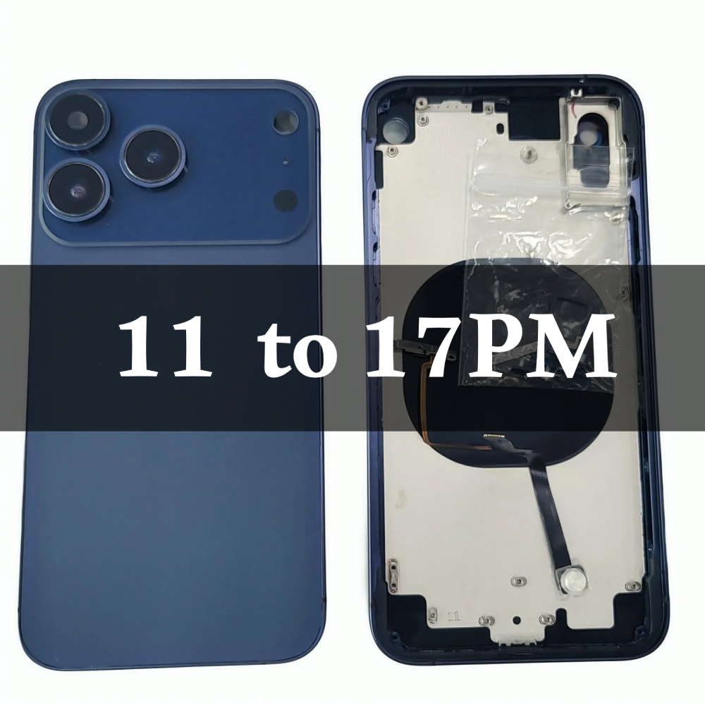 مكياج عظم تحويل ايفون 11 الى ايفون 17 بروماكس لون أزرق مع سيليكون شفاف