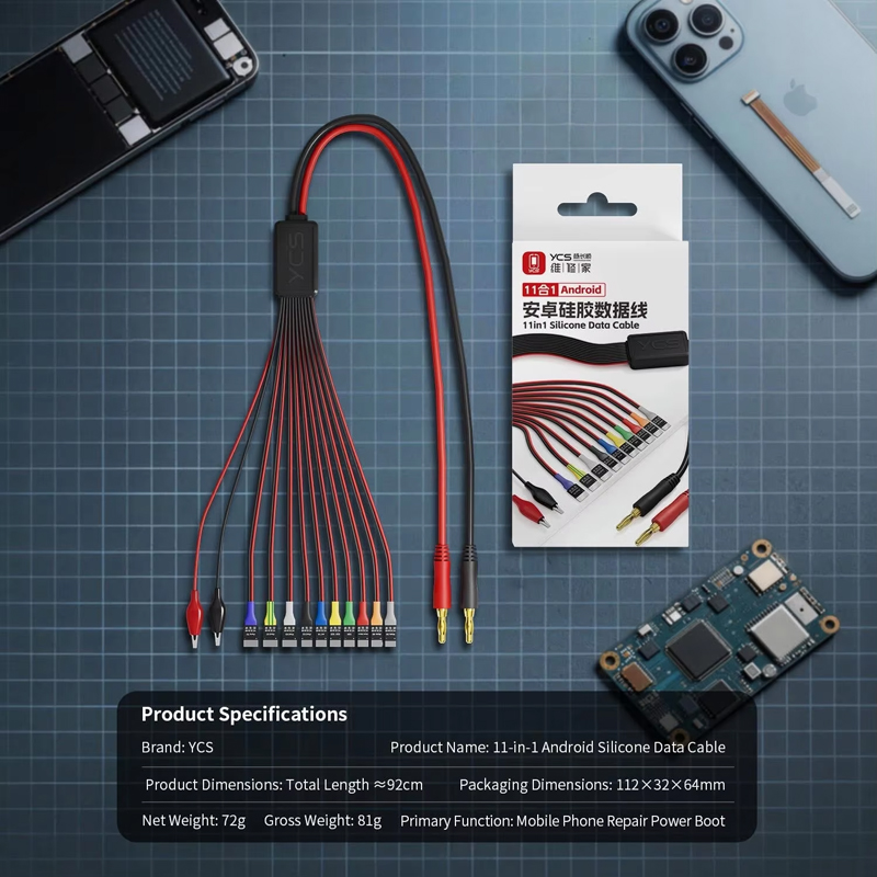 YCS 11 in 1 Android Series Silicone Power Boot Data Cable for Huawei/Samsung/Xiaomi/OPPO
