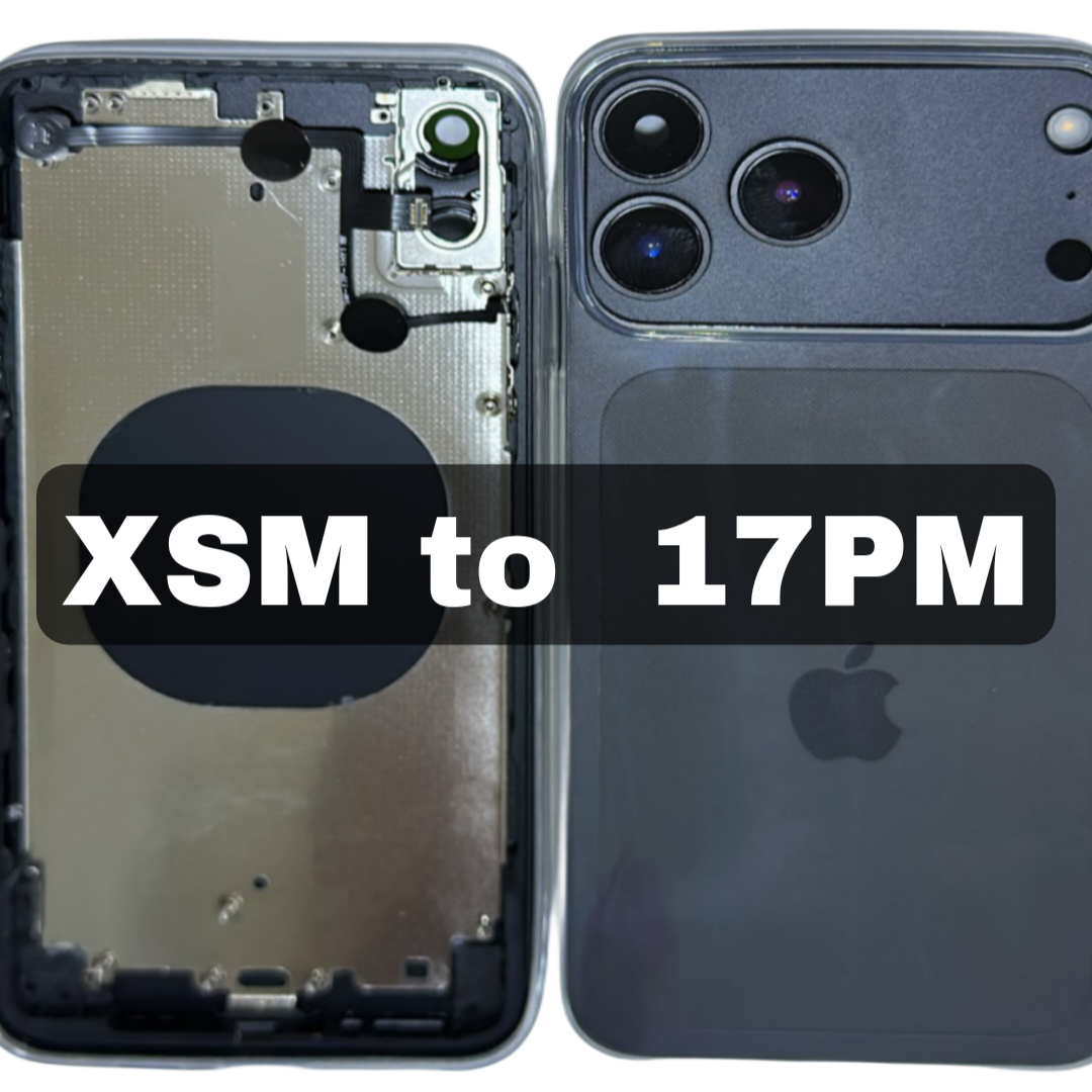 مكياج عظم تحويل ايفون اكس اس ماكس XSM الى ايفون 17 بروماكس لون أسود مع سيليكون شفاف