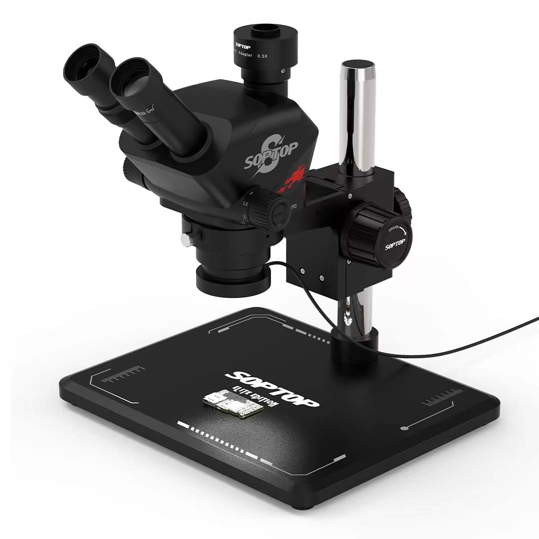 SOPTOP Trinocular Stereo Microscope 7-60X Zoom 0.5X Adapter 10X/22MM Eyepiece 4K 8K Ultra HD Kit for Phones PCB Repair Tools set